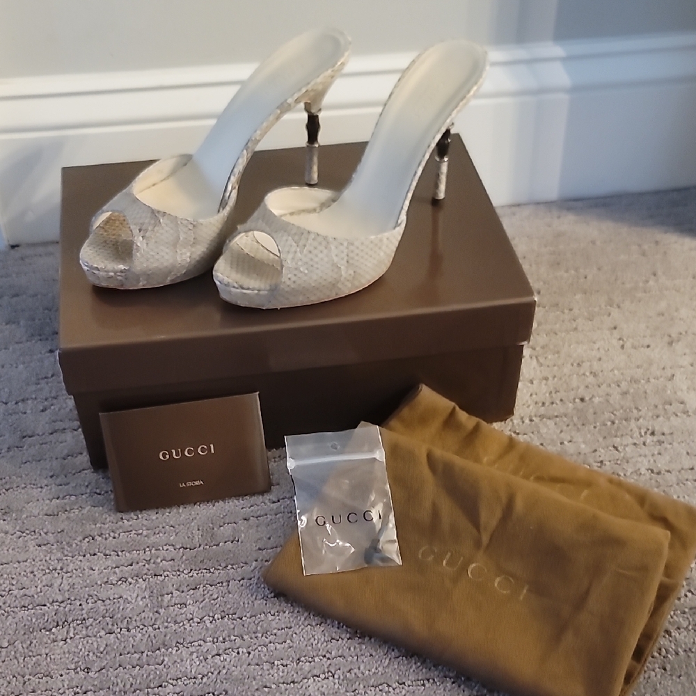 Gucci Women's Mystic White Peep-Toe Heels